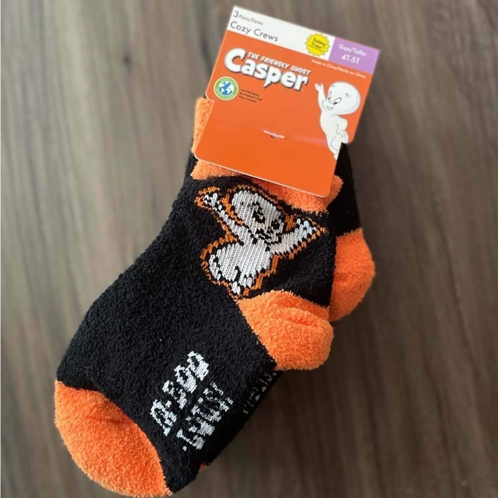 Casper The Friendly Ghost Black and Orange Cozy Crew Socks size 4T/5T-NWT
